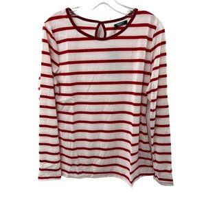 NWT Zeagoo Women's Red and White Round Neck Slim Long Striped